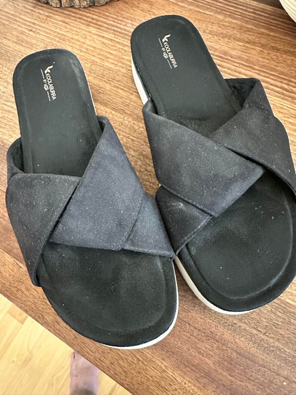 Koolaburra Black Crisscross Slide Mules